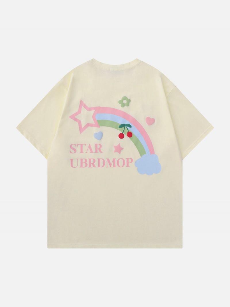 T Shirts Aelfric Eden Stars Rainbow Print Tee Abricot | RQZ-30035999